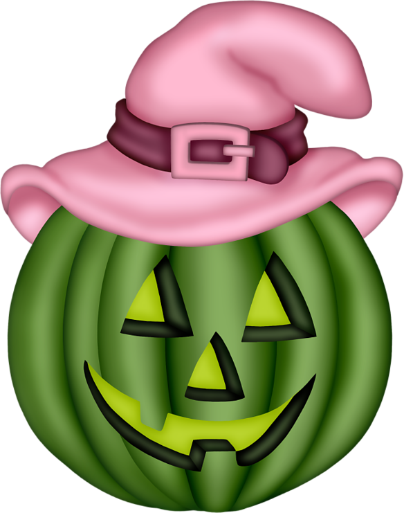 Transparent Green Jack O Lantern with Pink Witch Hat for Halloween