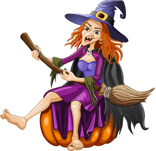 Transparent Broom Witch Halloween Cartoon Figurine for Halloween