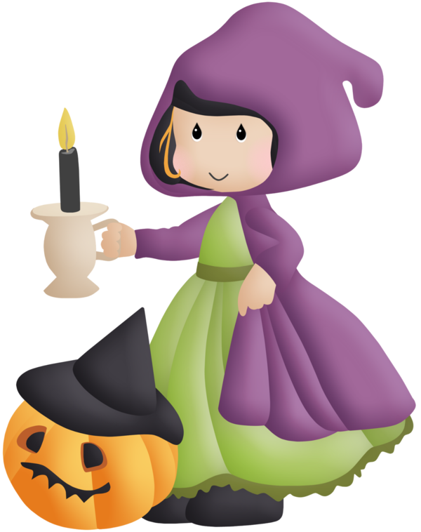 Transparent Halloween Witch Drawing Purple Cartoon for Halloween
