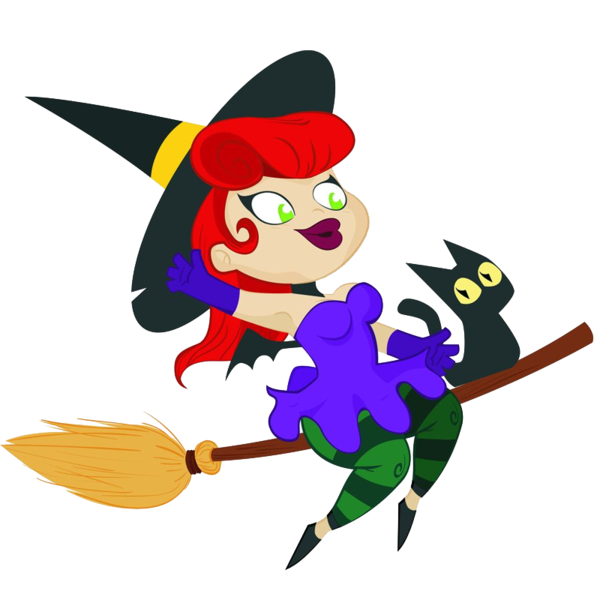 Transparent Witch Cat Cartoon Broom for Halloween