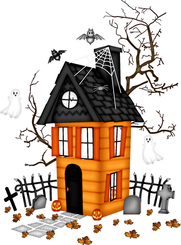 Transparent Halloween background with haunted house, bats, tree, tombstone for Halloween