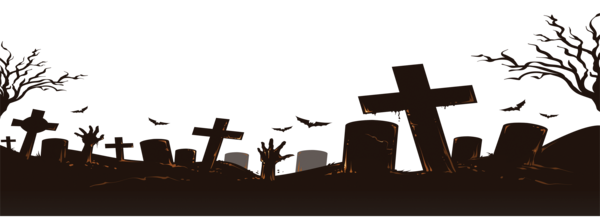 Transparent Halloween Cemetery Drawing Silhouette Text for Halloween