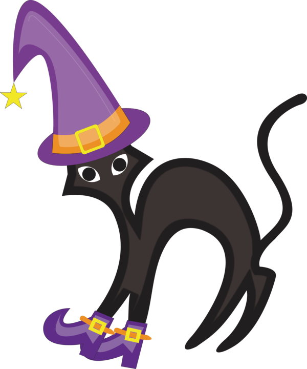 Transparent Cat Halloween Black Cat Purple Tail for Halloween