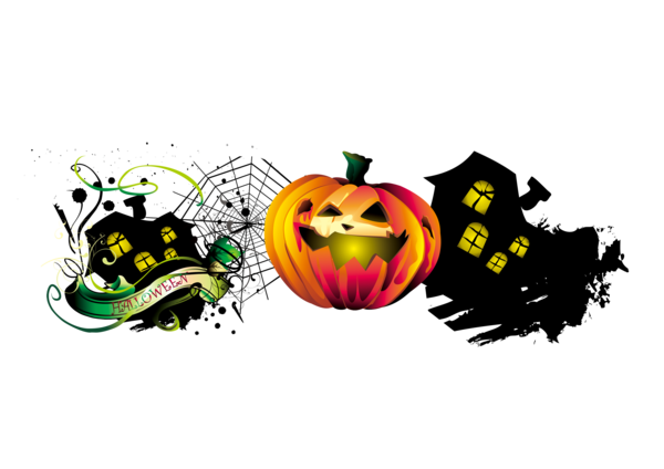 Transparent Halloween Pumpkin Haunted House Text Yellow for Halloween