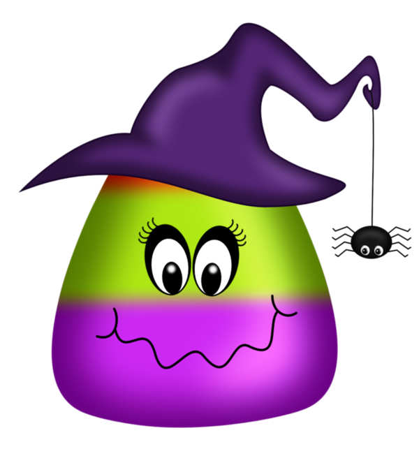 Transparent Candy Corn Halloween Witch Hat Purple Smiley for Halloween