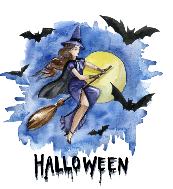 Transparent Halloween Watercolor Painting Witchcraft Poster for Halloween