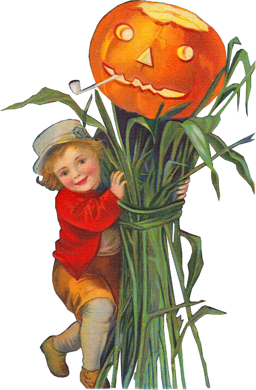 Transparent Ellen Clapsaddle Pumpkin Floral Design Flower Plant for Halloween