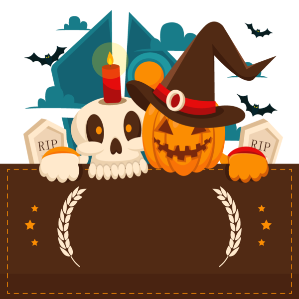 Transparent Halloween Frame with skull,flying bats,RIP,Jack O Lantern for Halloween