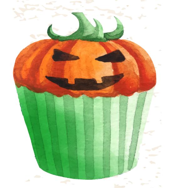 Transparent Cupcake Halloween Watercolor Painting Food Calabaza for Halloween