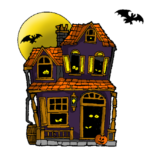 Transparent Haunted Attraction House Line Art Yellow for Halloween