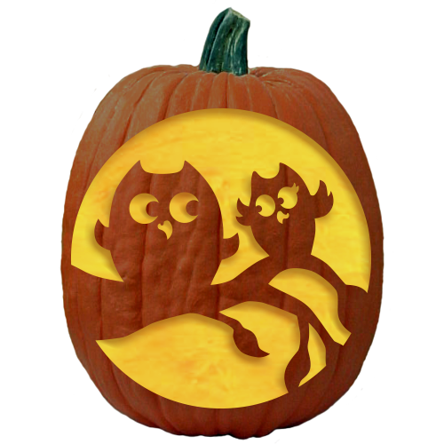 Transparent pumpkin carving with owls for Halloween