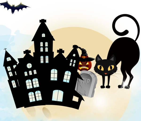 Transparent Halloween Castle Halloween Drawing Cat for Halloween