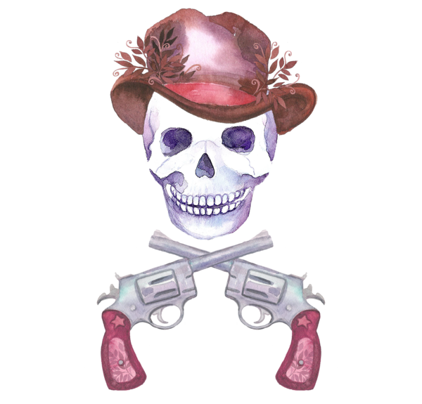 Transparent Skull Watercolor Painting Flower Pink Skeleton for Halloween