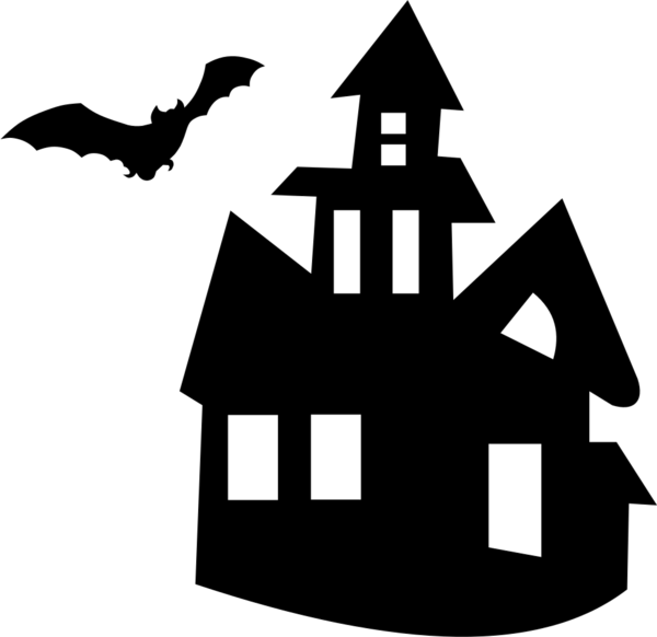 Transparent Haunted House Halloween Logo Black And White Silhouette for Halloween