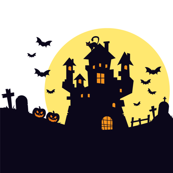 Transparent Haunted House Halloween Silhouette Pattern for Halloween