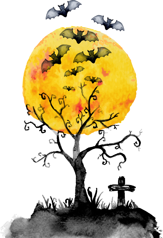 Transparent Halloween Drawing Watercolor Painting Flower Tree for Halloween