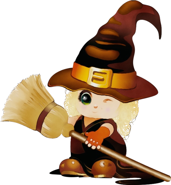 Transparent Watercolor cute cartoon witch for Halloween