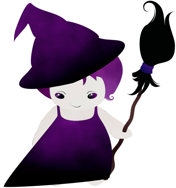 Transparent Witch Cartoon Drawing Violet Witch Hat for Halloween