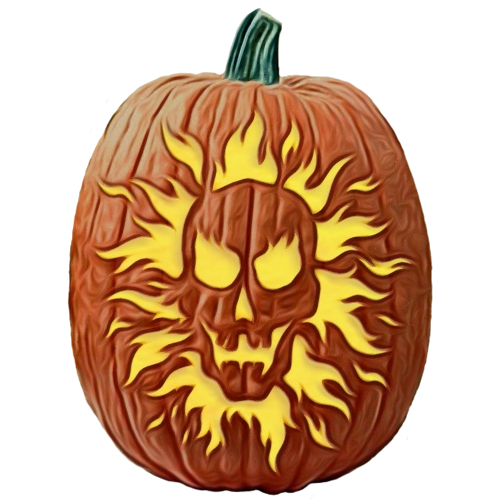 Transparent Watercolor pumpkin carving for Halloween