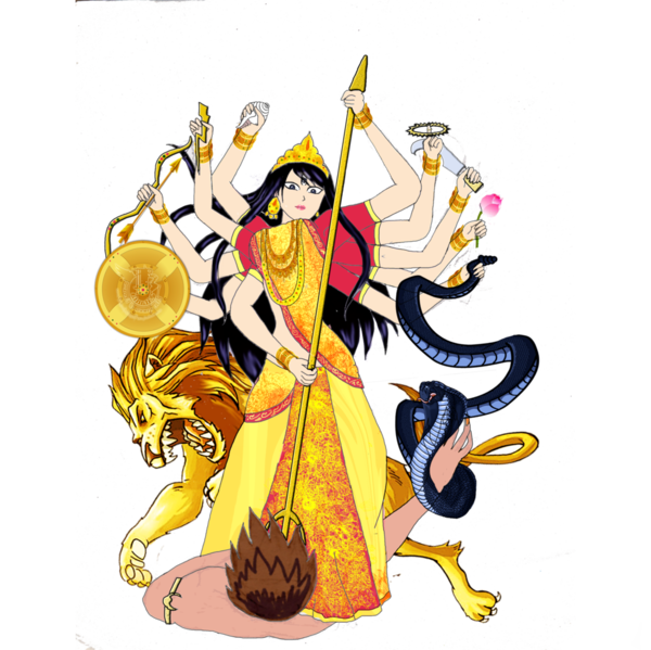 Transparent Navaratri Durga Hinduism Costume Design Cartoon for Dussehra