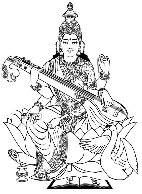 Transparent Shiva Ganesha Saraswati Standing Line Art for Dussehra