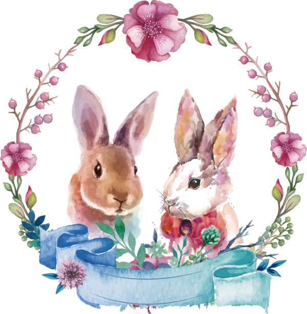 Transparent Watercolor Painting Painting Oil Paint Flower Easter Bunny for Easter