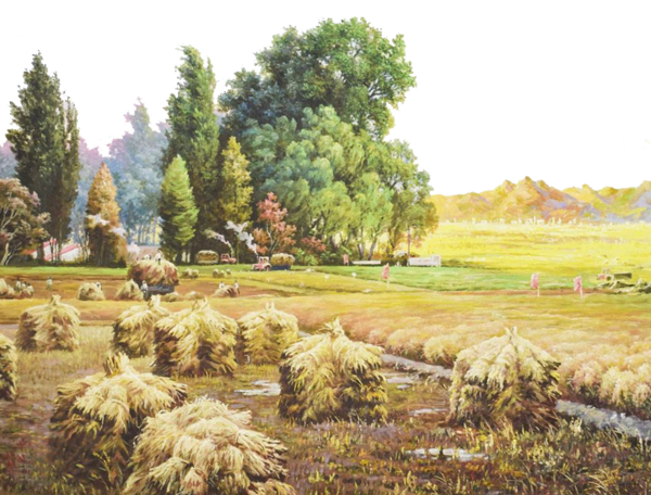 Transparent Painting Oil Painting Landscape Painting Grass Family Meadow for Thanksgiving