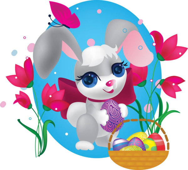 Transparent Cartoon Drawing Rabbit Plant Flower for Easter