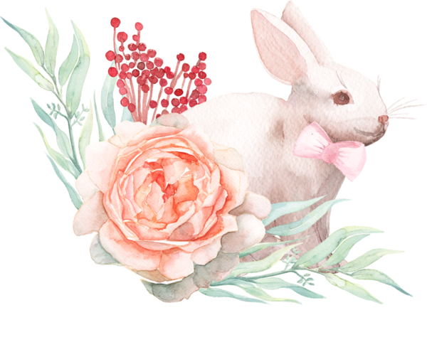 Transparent Easter Bunny Watercolor Painting Painting Pink Rabbit for Easter
