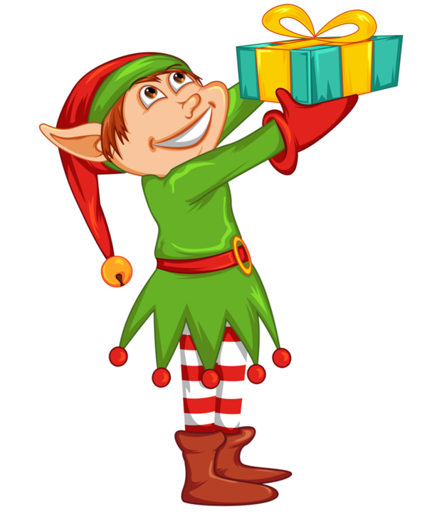 Transparent Cute Cartoon Christmas Elf with Gift for Christmas