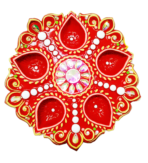 Transparent Raksha Bandhan Diya Thali Red Circle for Diwali