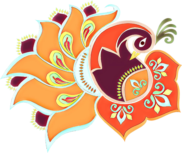 Transparent Rangoli Alpana Diwali Orange Sticker for Diwali