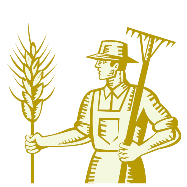 Transparent Farmer Agriculture Woodcut Standing Plant for Thanksgiving