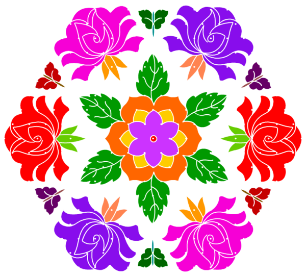 Transparent Flower Floral Design Kolam Symmetry Petal for Diwali