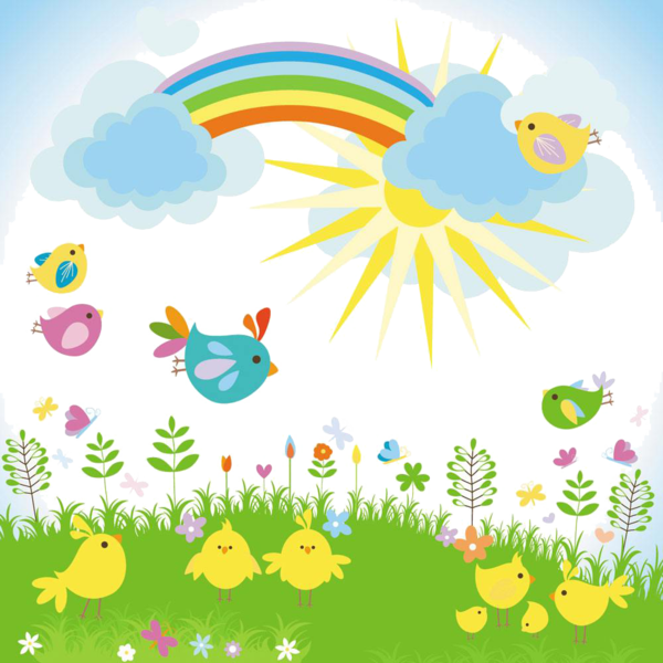 Transparent Cartoon Spring Drawing Meadow Text for Easter