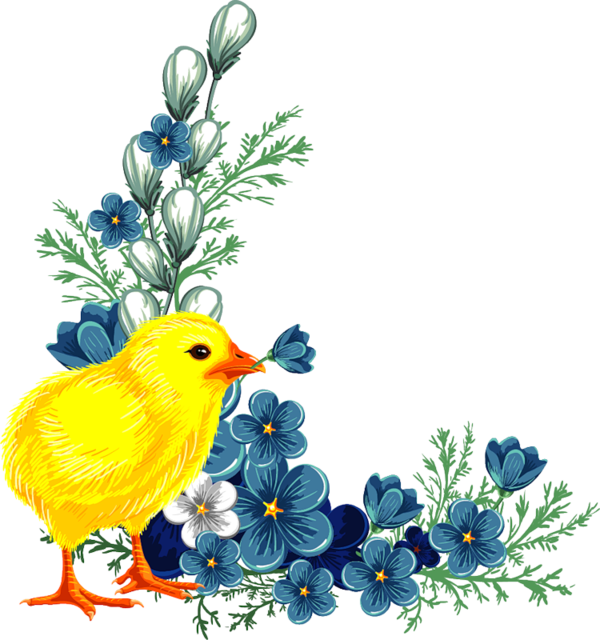 Transparent Floral Design Decoupage Flower Bird for Easter