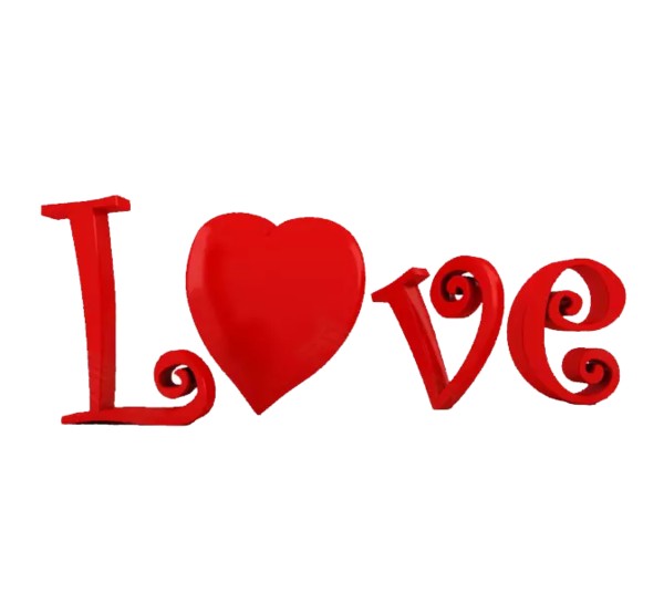 Transparent Valentines Day Love Text Red Heart for Valentines Day