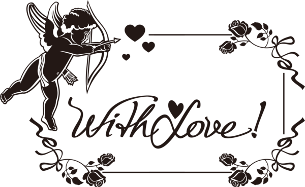 Transparent Cupid Heart Black And White Text Logo for Valentines Day