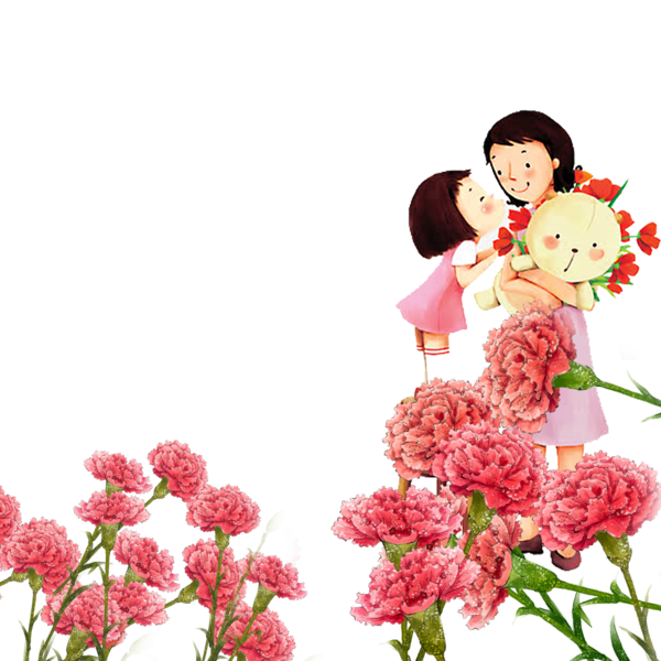 Transparent Cartoon Mothers Day Woman Pink Plant for Mothers Day