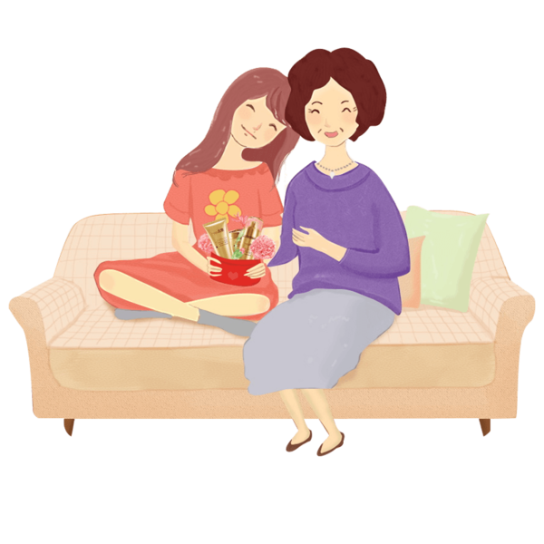 Transparent Mothers Day Mother Daughter Cartoon Sitting for Mothers Day