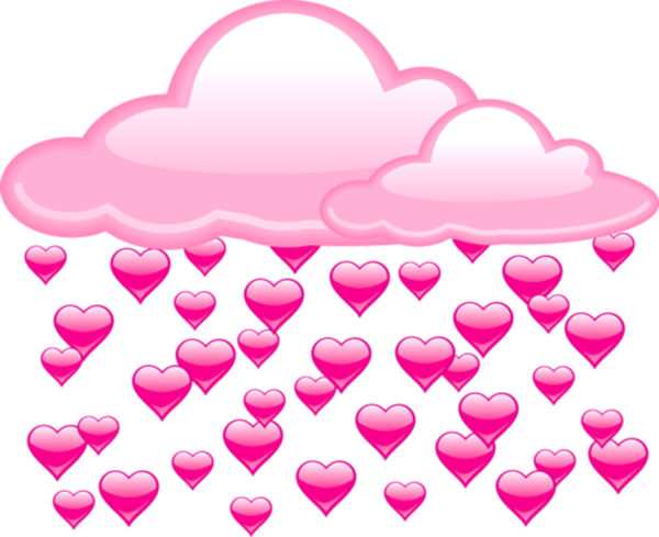 Transparent Rain Drawing Cloud Pink Heart for Valentines Day