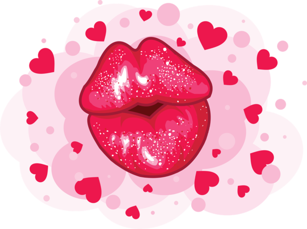 Transparent Kiss Lip Animation Pink Heart for Valentines Day