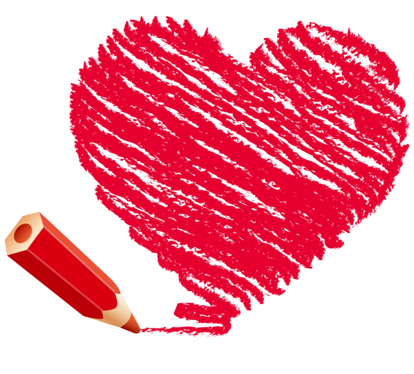 Transparent Drawing Cartoon Pencil Red Heart for Valentines Day