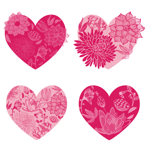 Transparent Flower Drawing Floral Design Pink Heart for Valentines Day