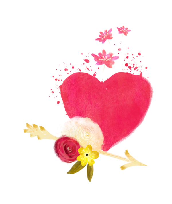 Transparent Drawing Heart Painting Flower for Valentines Day
