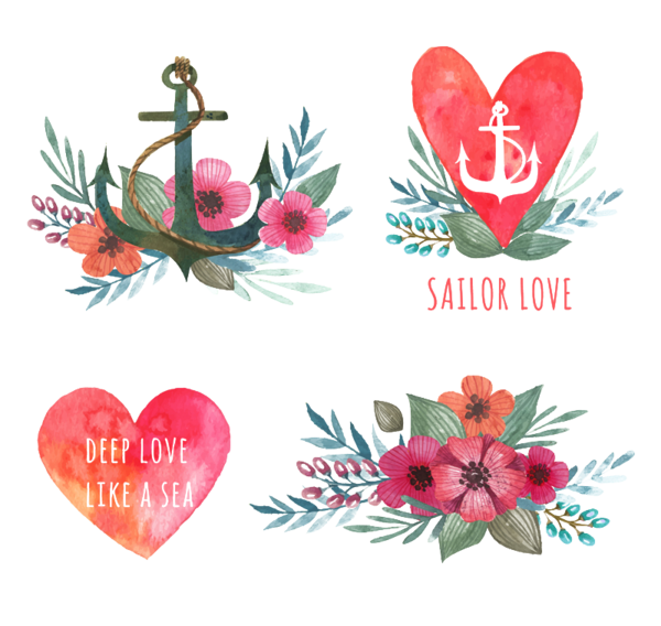 Transparent Watercolor Painting Love Painting Heart Flora for Valentines Day