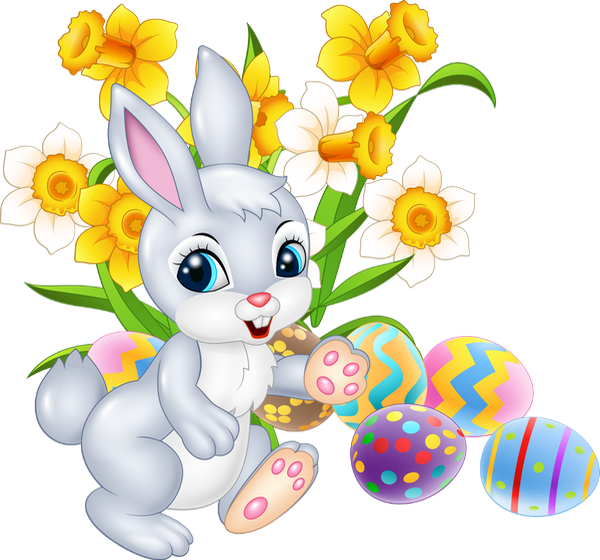 Transparent Easter Bunny Cartoon Painting Flower Easter for Easter
