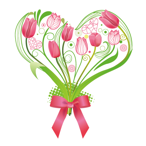 Transparent Tulip Flower Heart Pink for Valentines Day