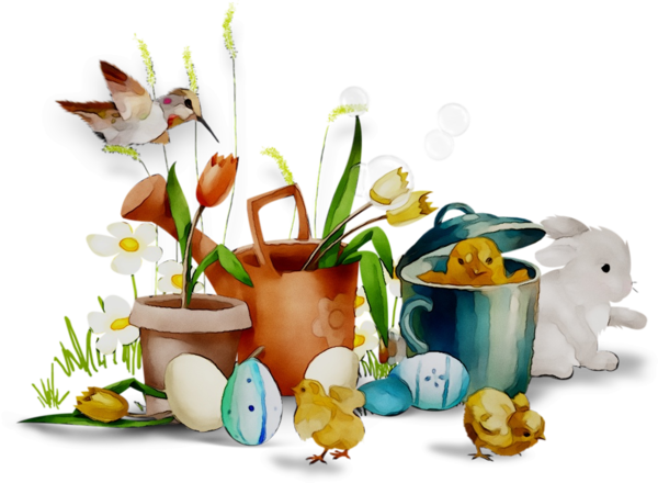 Transparent Easter Bunny Floral Design Easter Flowerpot Still Life for Easter