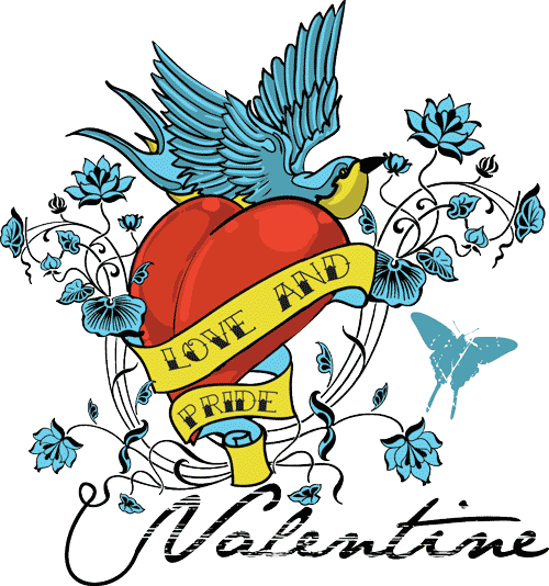 Transparent Bird Cartoon Heart Flower Area for Valentines Day